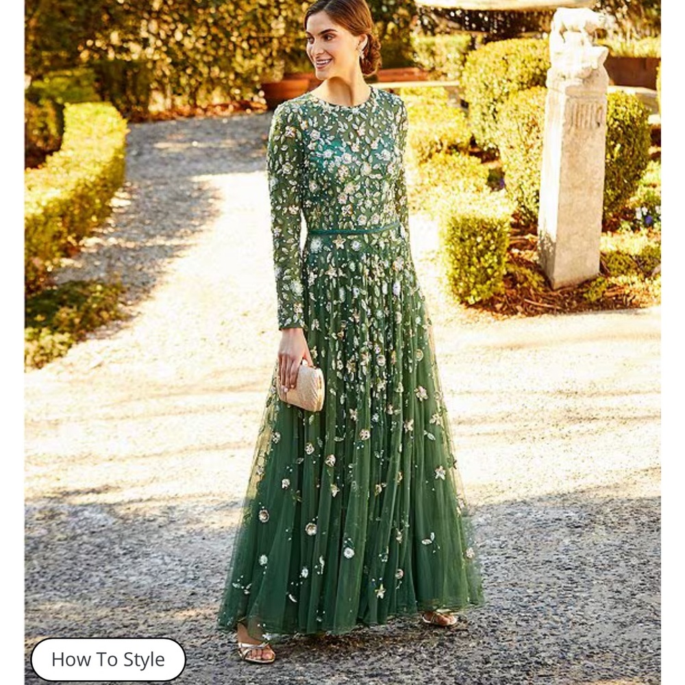 Mac Duggal Embellished High Neck Long Sleeve a Line Gown